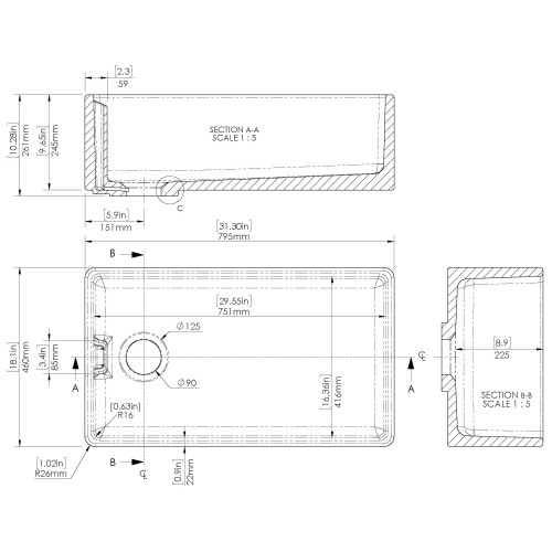 Balterley Single Bowl Belfast Kitchen Sink with Overflow, No Tap Hole 1