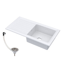 1 Bowl Fireclay Ceramic Inset Kitchen Sink & Drainer with Compatible Waste - 1010mm
