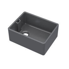 Fireclay Kitchen Single Bowl Belfast Sink with Built In Overflow, 595mm x 455mm x 254mm - Soft Black