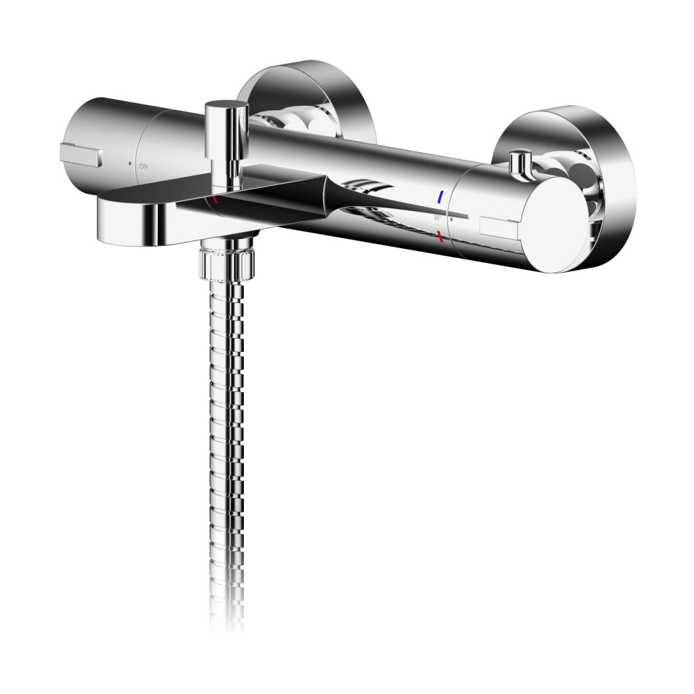 Round Wall Mount Thermostatic Bath Shower Mixer Bar Valve Tap - Chrome
