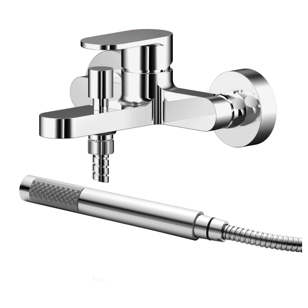 Modern Wall Mount Round Bath Shower Mixer Tap with Shower Kit - Chrome