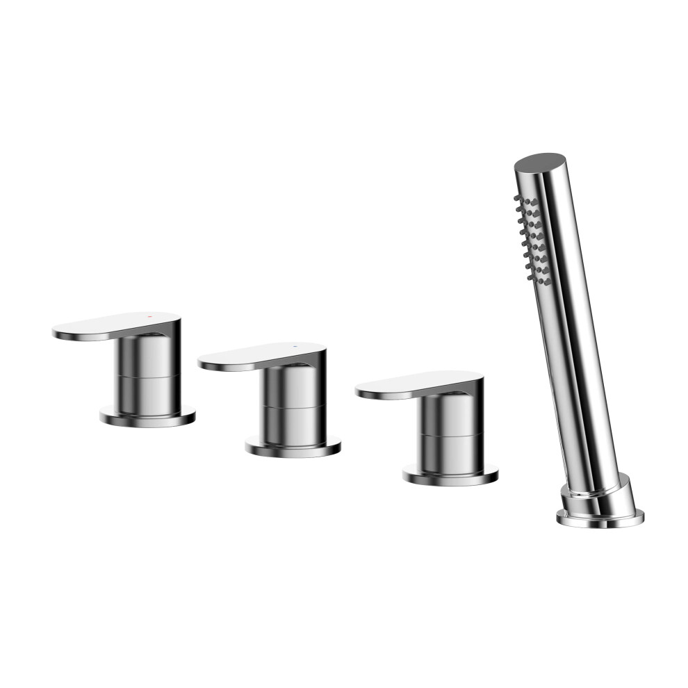 Modern Deck Mount Round 4 Tap Hole Bath Shower Mixer Tap with Kit (No Spout) Chrome
