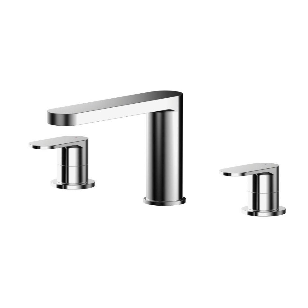 Modern Round Deck 3 Mounted Tap Hole Bath Filler Tap - Chrome
