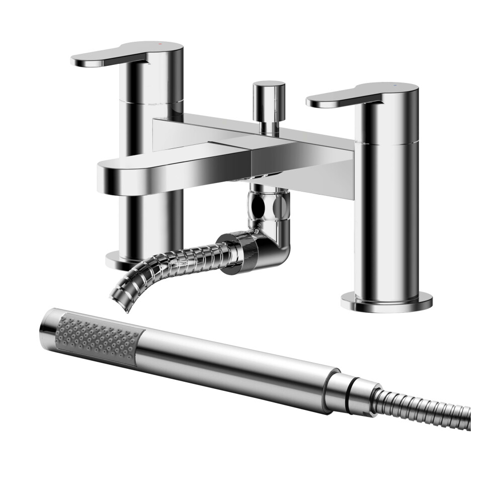Contemporary Deck Mount Round Bath Shower Mixer Tap with Shower Kit - Chrome