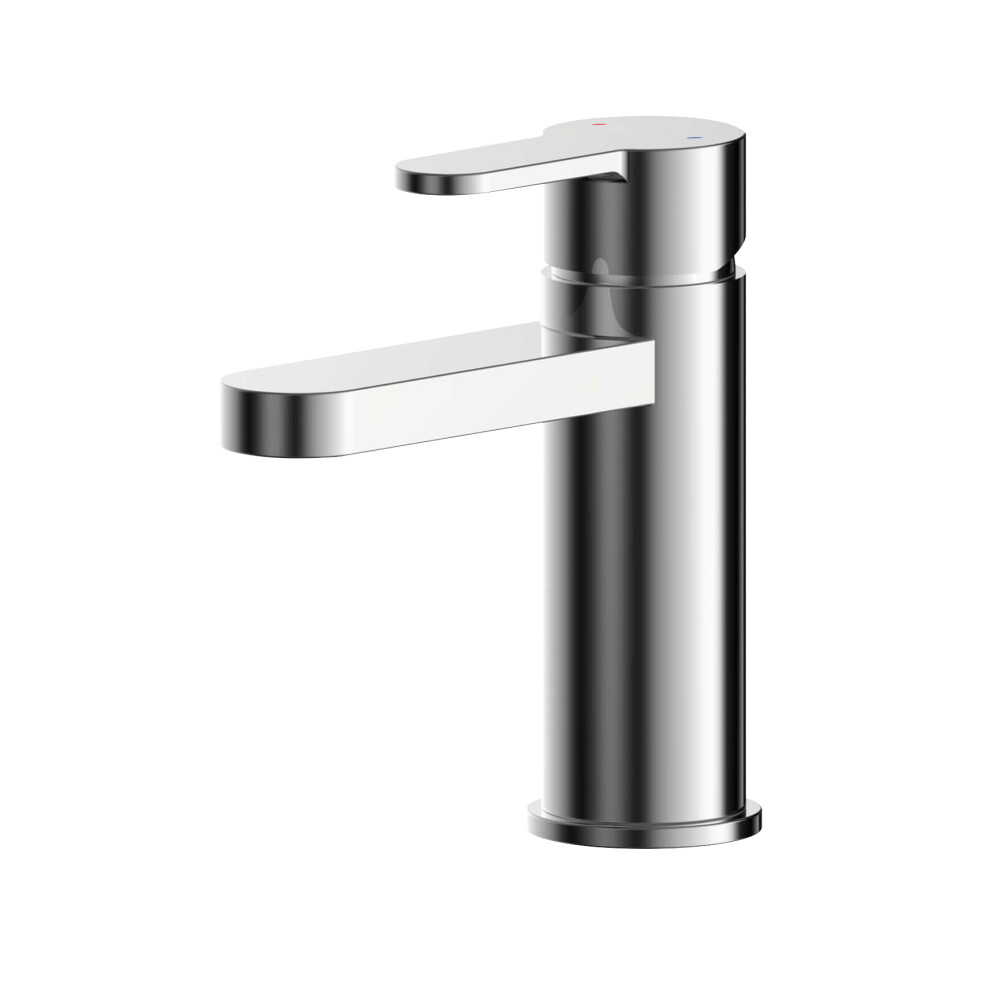 Round Mini Mono Basin Mixer Tap & Push Button Waste - Chrome