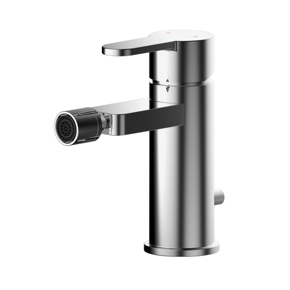 Round Mono Bidet Mixer Tap With Pop Up Waste - Chrome