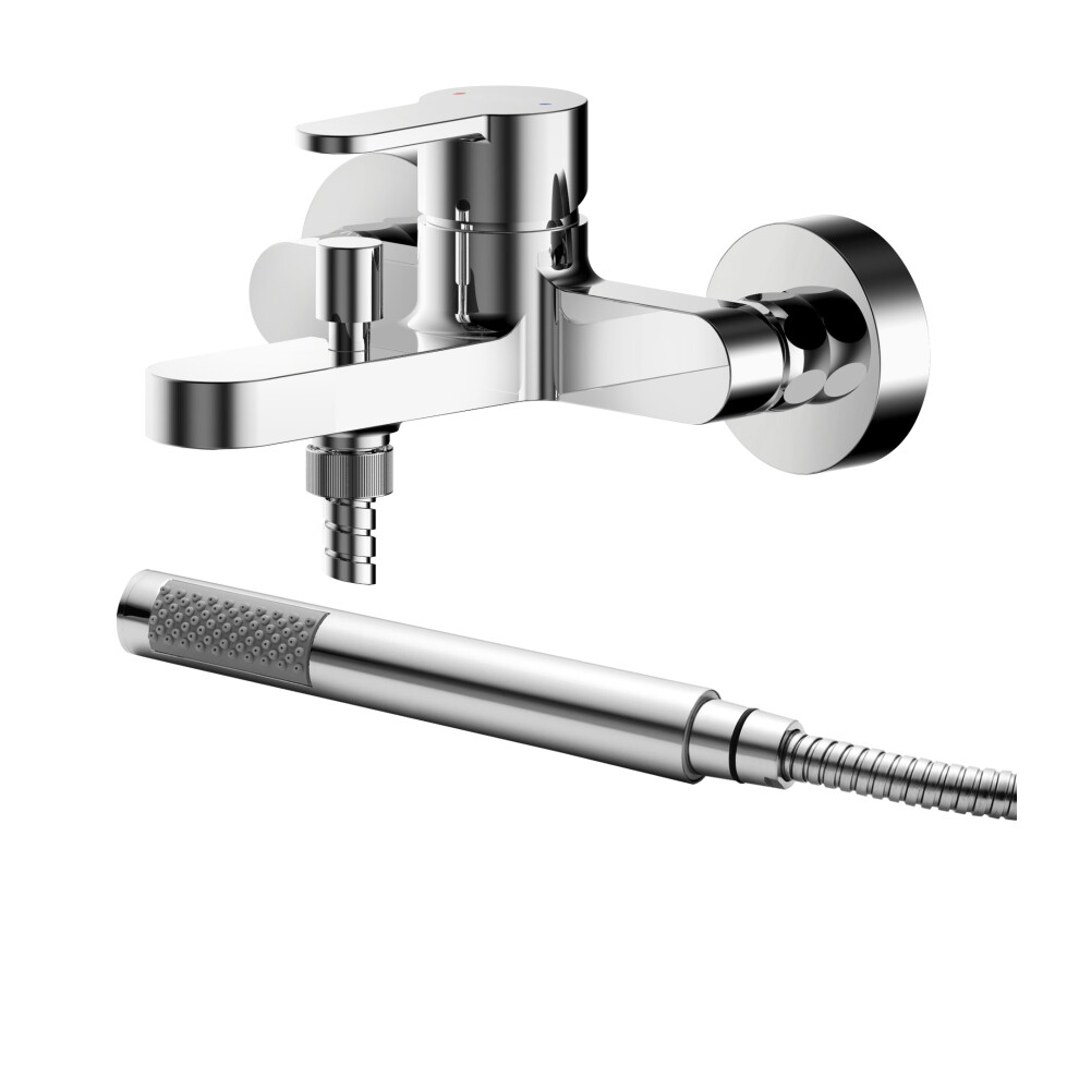 Contemporary Wall Mount Round Bath Shower Mixer Tap with Shower Kit - Chrome