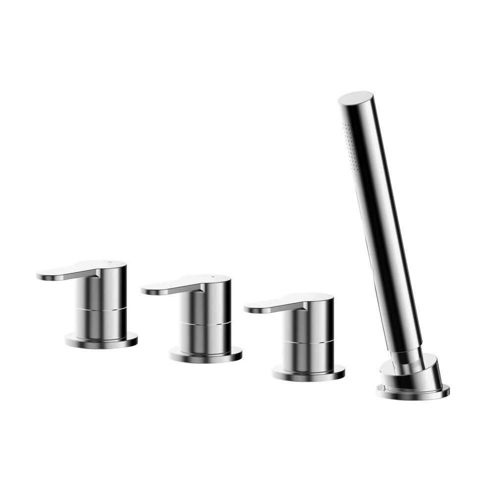 Contemporary Deck Mount Round 4 Tap Hole Bath Shower Mixer Tap with Kit (No Spout) Chrome