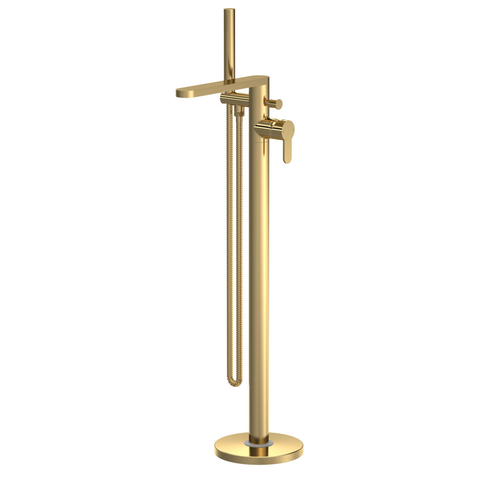 Freestanding Round Bath Shower Mixer Tap - Brushed Brass