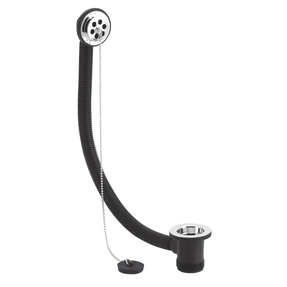 Bath Waste with Overflow, Poly Plug & Ball Chain, for Baths up to 5mm - Chrome