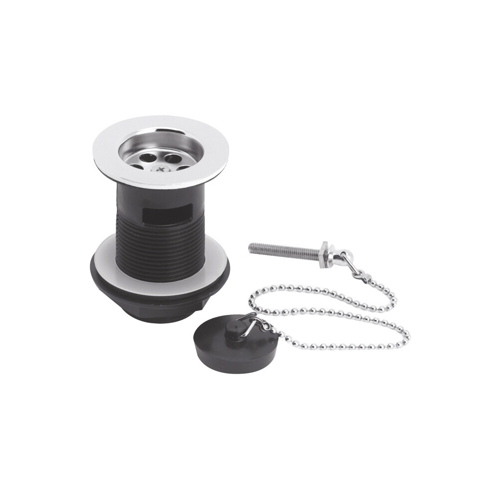 Balterley Basin Waste with Poly Plug & Chain, Slotted Round Design, Durable Build, 61mm x 81mm - Chrome/Black-image-OPC-PDX9WMH-NEW