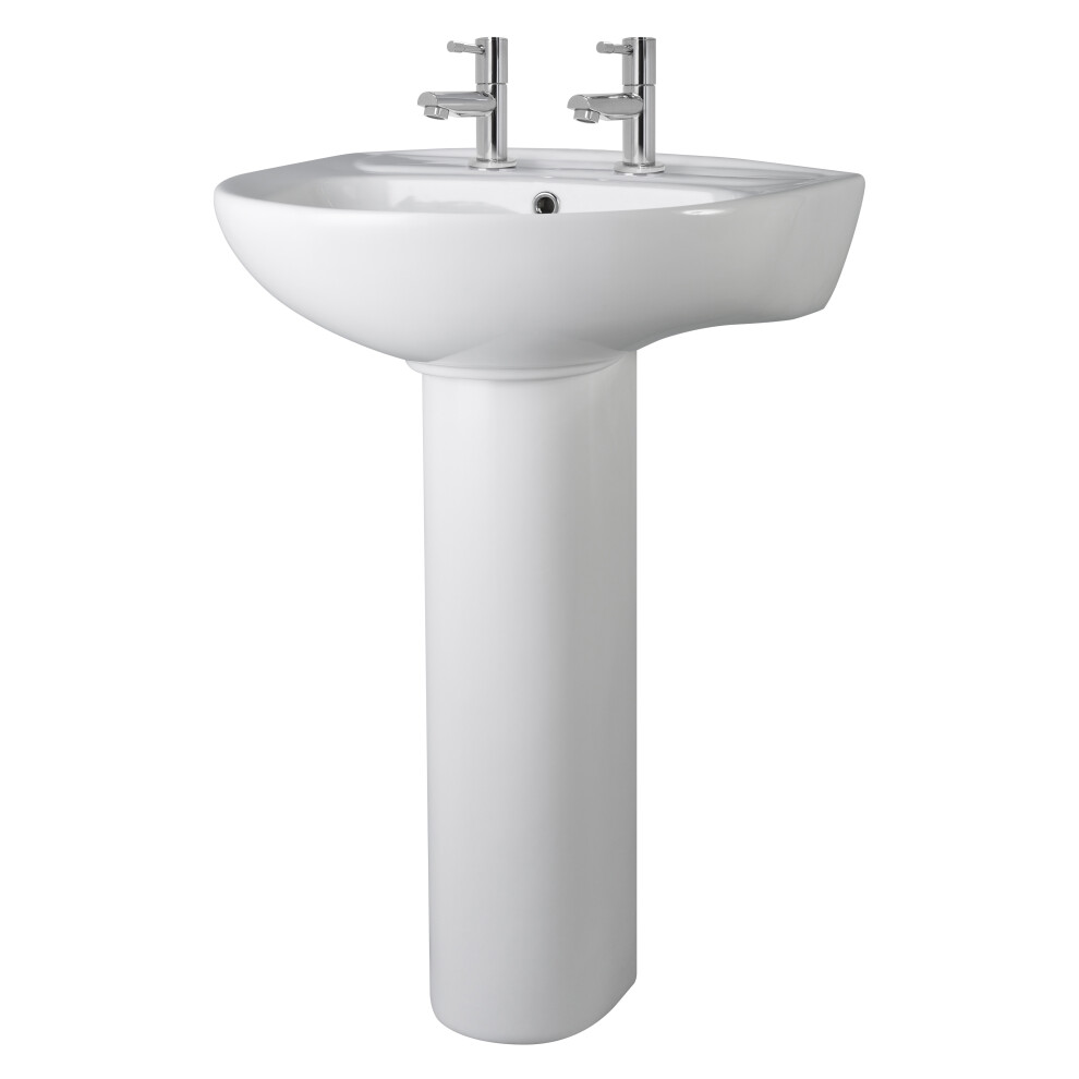 Balterley Round Ceramic 2 Tap Hole Basin & Full Pedestal - 550Mm White