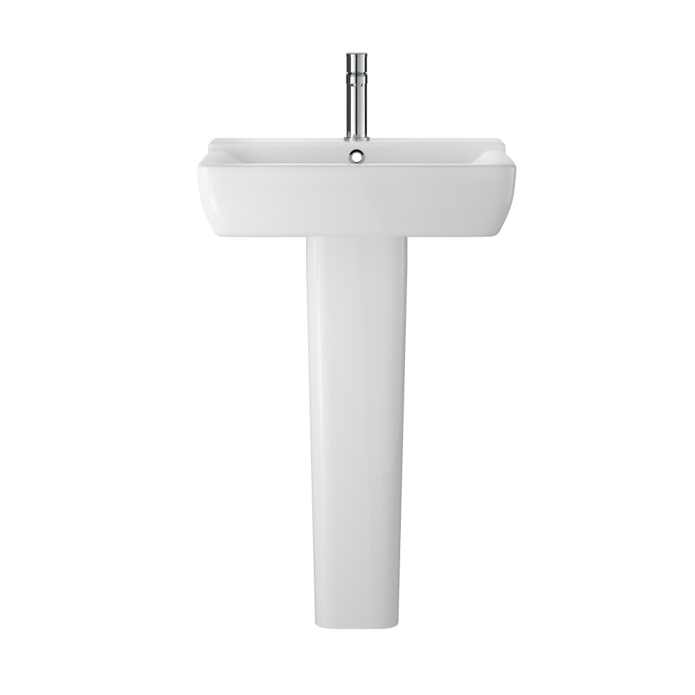 Alba Square 1 Tap Hole Ceramic Basin & Full Pedestal, 550mm - Balterley