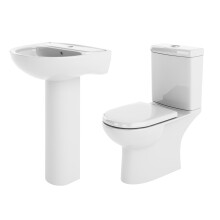 Ridley Ceramic Bathroom Bundle - Compact Toilet Pan + Cistern & Soft Close Seat 560mm 1 Tap Hole Basin & Full Pedestal - Balterley