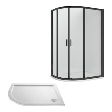 Ruwa Shower Enclosure Bundle - Offset Left Hand Quadrant & Slimline Tray - Black/White - 1200mm x 800mm - Balterley