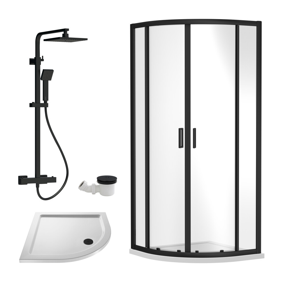 Balterley Ruwa Shower Enclosure Bundle - Quadrant Enclosure, Tray, Square Shower Kit & Waste - 900Mm White/Black