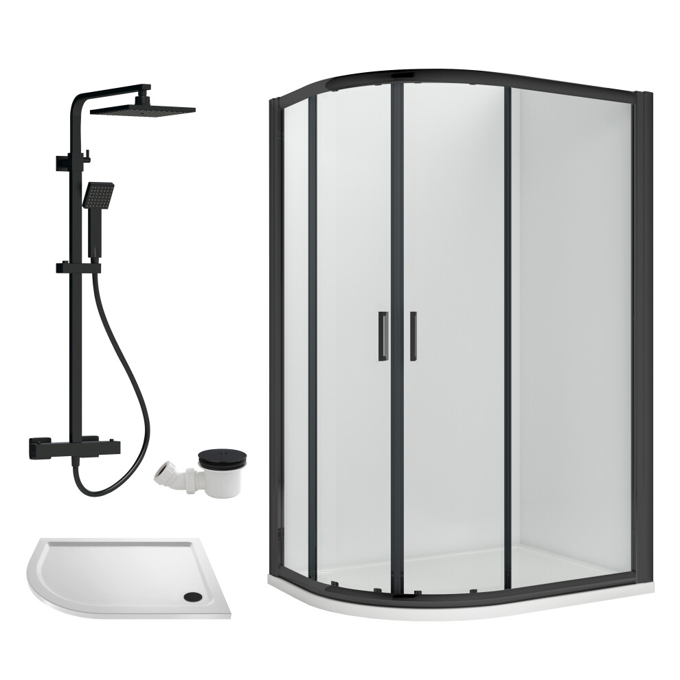 Balterley Ruwa Shower Enclosure Bundle - Offset Left Quadrant, Tray, Square Shower & Waste - 1000Mm X 800Mm White/Black