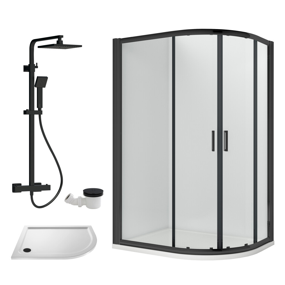 Balterley Ruwa Shower Enclosure Bundle - Offset Right Quadrant, Tray, Square Shower & Waste - 1000Mm X 800Mm White/Black
