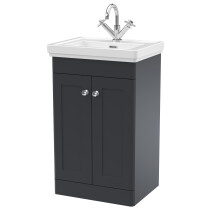 Traditional Floor Standing 2 Door Vanity Unit with 1 Tap Hole Fireclay Basin, 500mm - Soft Black