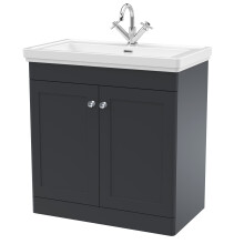 Traditional Floor Standing 2 Door Vanity Unit with 1 Tap Hole Fireclay Basin, 800mm - Soft Black