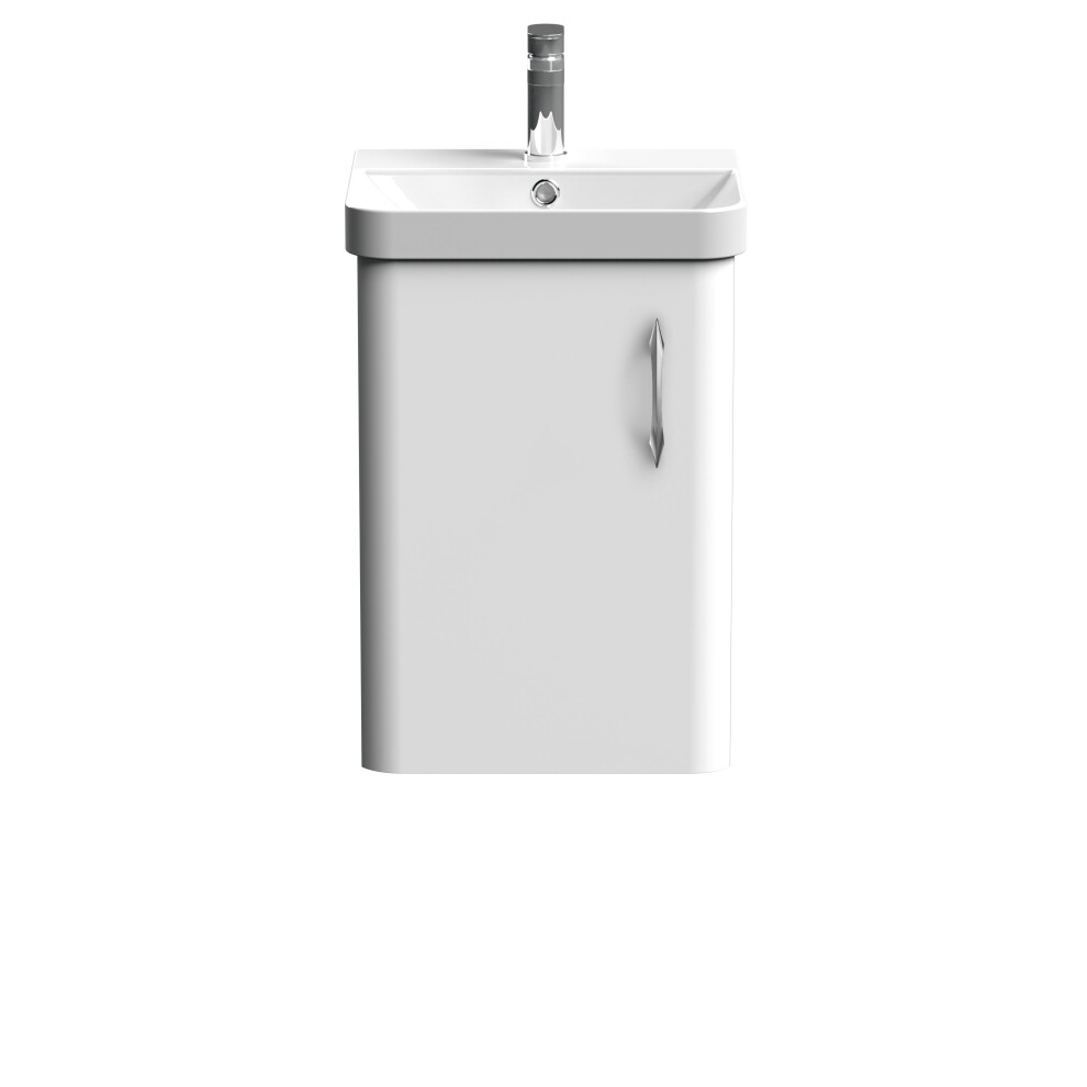 Wall Hung 1 Door Vanity Basin Unit White Chrome D Shaped Handle 400mm