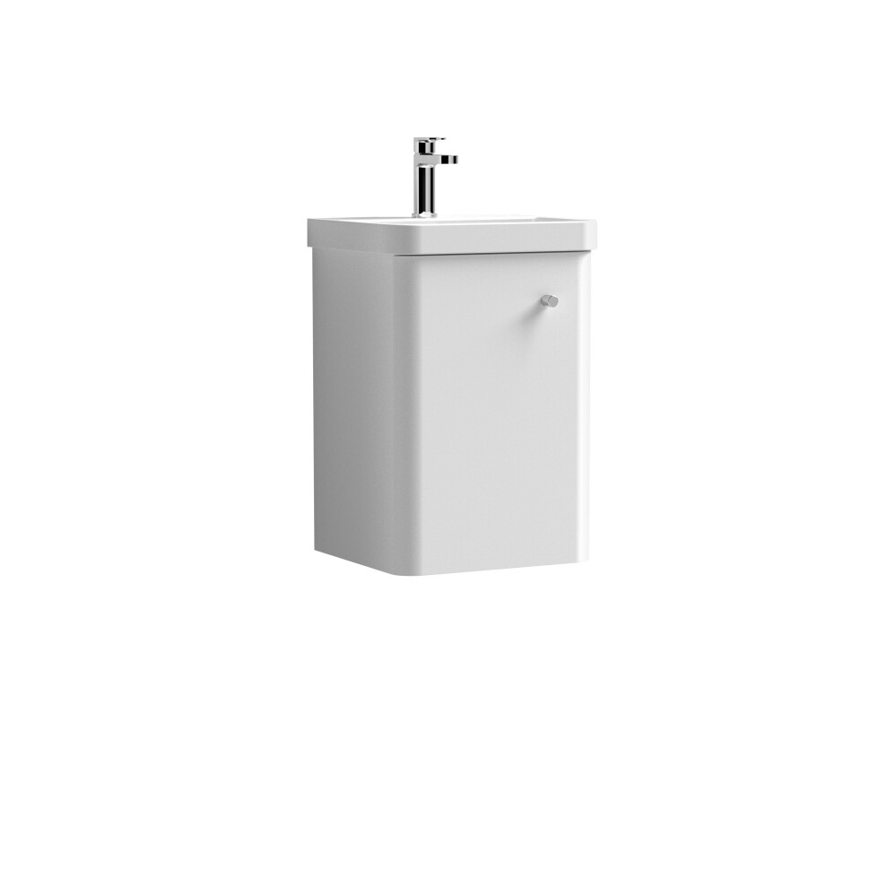 Wall Hung 1 Door Vanity Unit with Ceramic Sink Gloss White 400mm