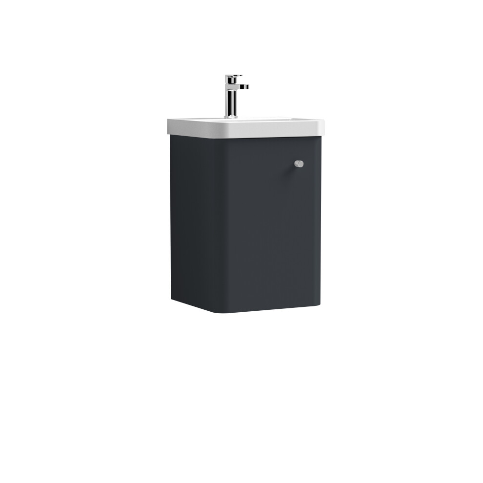 Wall Hung 1 Door Vanity Unit with Ceramic Sink - 400mm - Soft Black