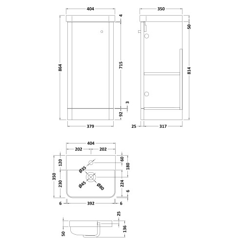 Balterley Floor Standing 1 Door Vanity Unit with Ceramic Basin - 400mm - Soft Black 1