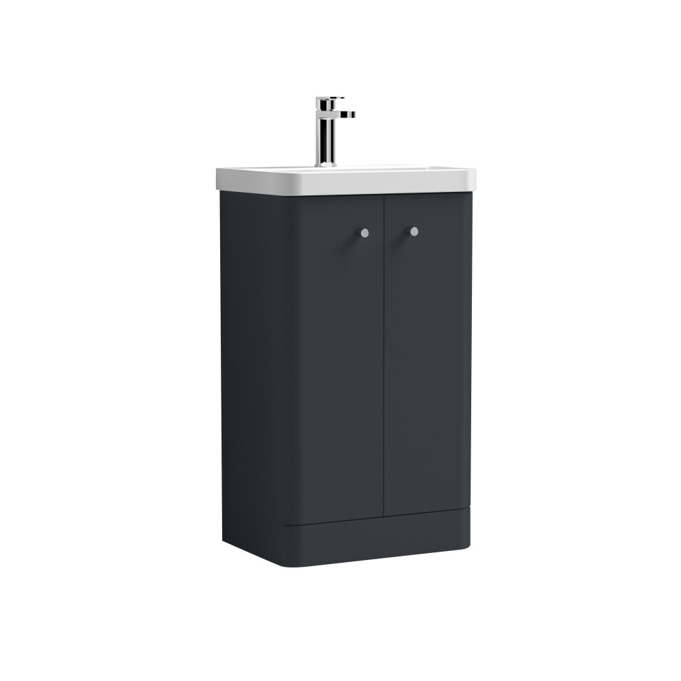 Floor Standing 2 Door Vanity Unit with Ceramic Basin - 500mm - Soft Black