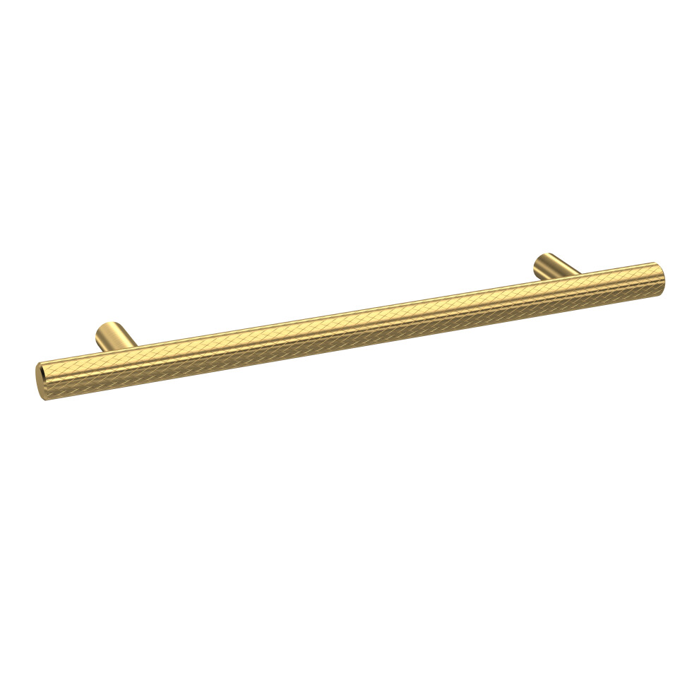 Furniture Handle Textured Knurled Bar Handle, 220mm (160mm Centres) - Brushed Brass