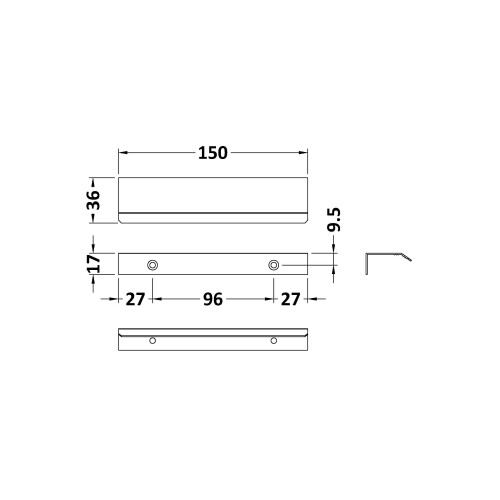Balterley Finger Pull Handle, 150mm (96mm Centres) - Chrome 1