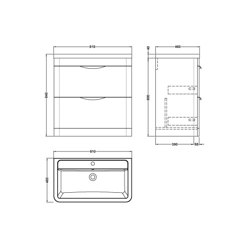 Balterley Floor Standing 2 Drawer Vanity Unit with Ceramic Basin - 800mm - Gloss White 1
