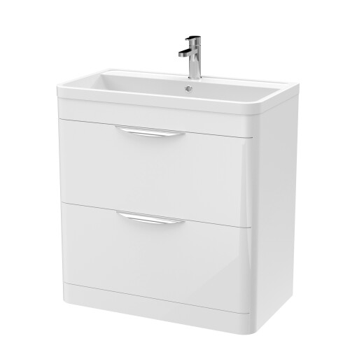 Balterley Floor Standing 2 Drawer Vanity Unit with Ceramic Basin - 800mm - Gloss White