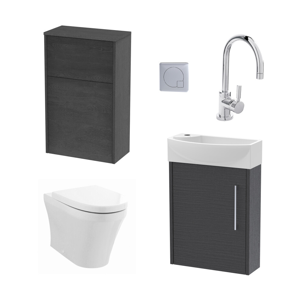 Power Cloakroom Bundle - Right Wall Hung Vanity Unit, Concealed Cistern WC Unit, Toilet & Tap, 440mm - Graphite/Chrome - Balterley