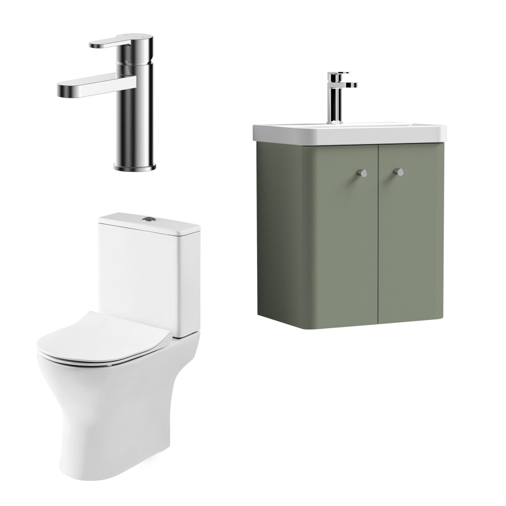 Cloakroom Suite - Wall Hung 500mm Vanity, Toilet and Tap Set - Green