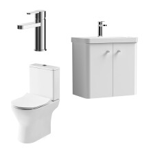 Cloakroom Suite - Wall Hung 600mm Vanity, Toilet and Tap Set - Gloss White
