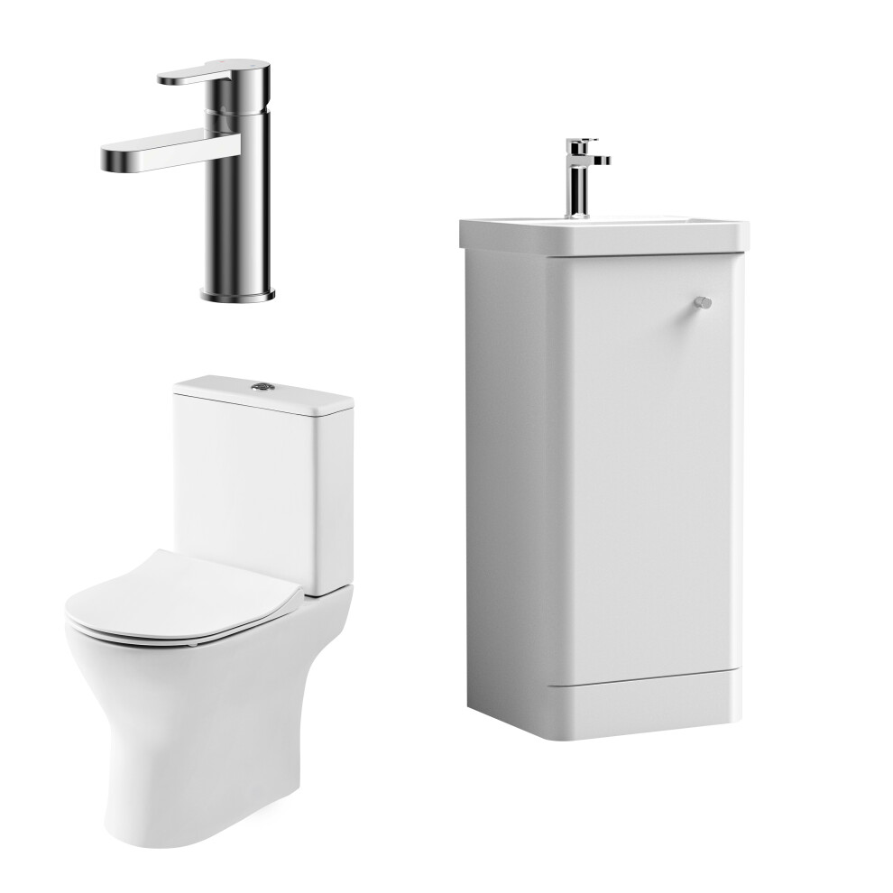 Cloakroom Suite - Vanity Unit, Tap and Toilet - White