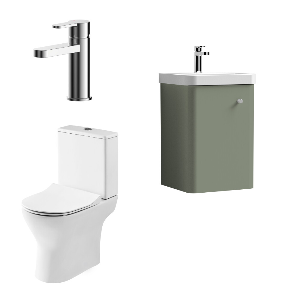 Cloakroom Suite - Vanity Unit, Tap and Toilet - Green/Chrome