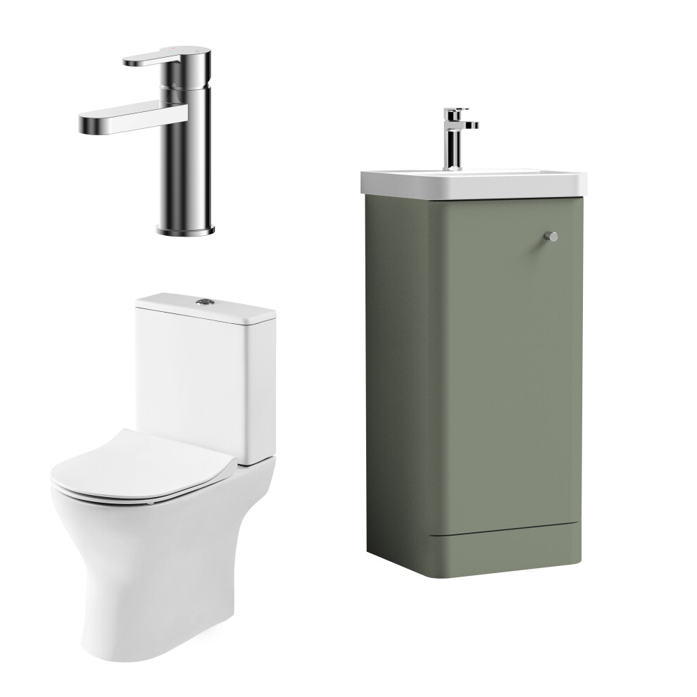 Cloakroom Suite - Floor Standing 400mm Vanity, Toilet and Tap Set - Green