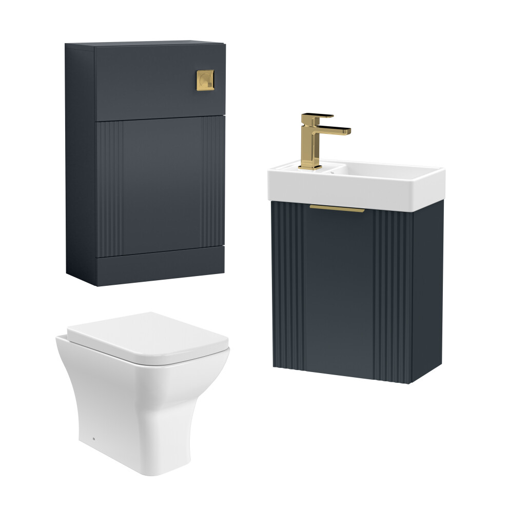 Cloakroom Suite - Fluted Wall Hung Vanity, WC, Toilet and Tap - Anthracite/Brass