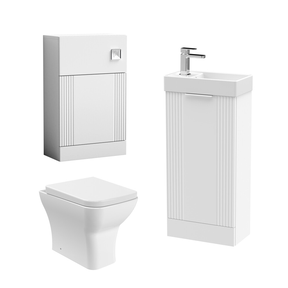 Balterley Retro Cloakroom Bundle - Fluted Floor Standing Vanity Unit, Wc Unit, Cistern, Toilet Pan & Tap - /Chrome White