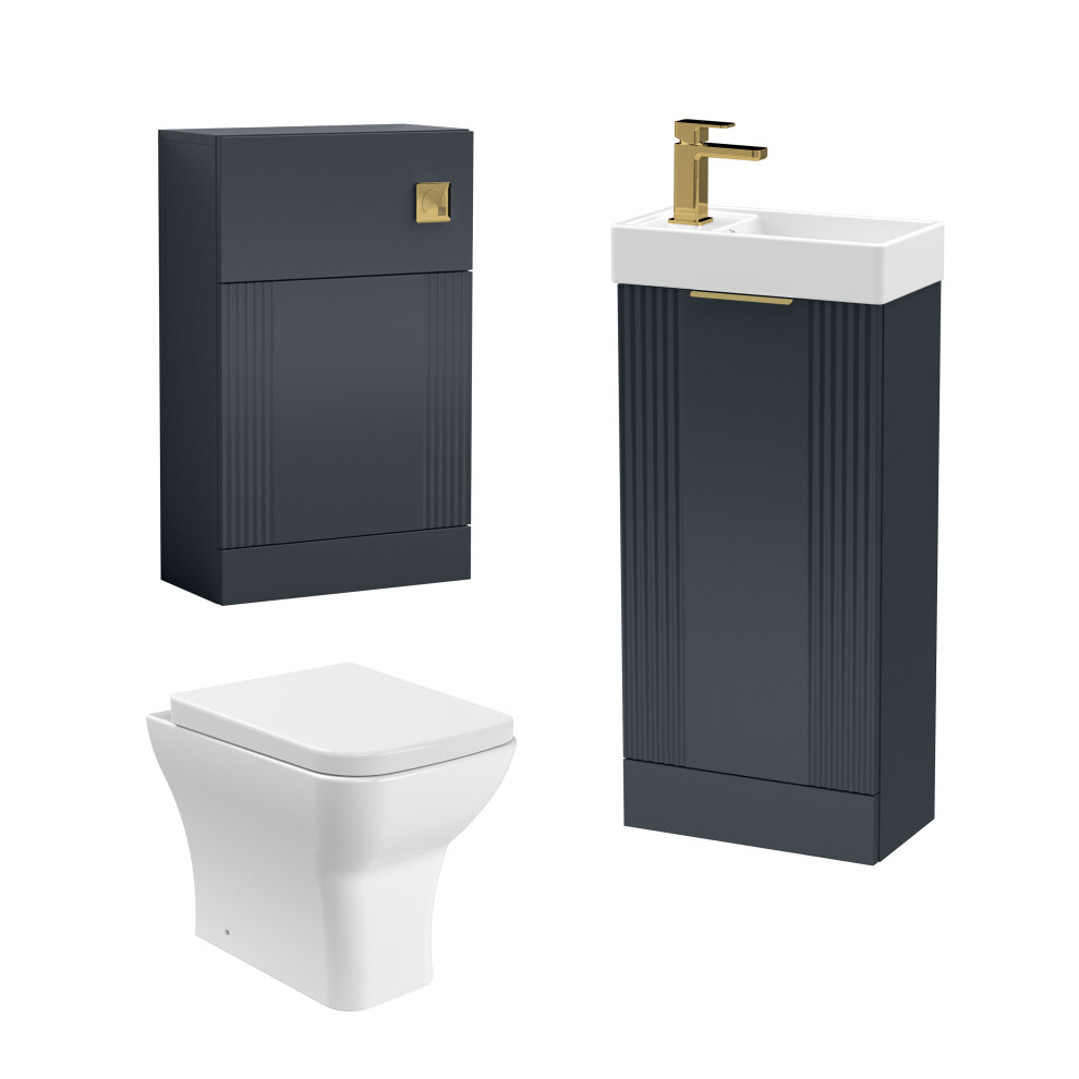 Cloakroom Suite - Vanity Unit, Tap and Toilet - Black/Brass