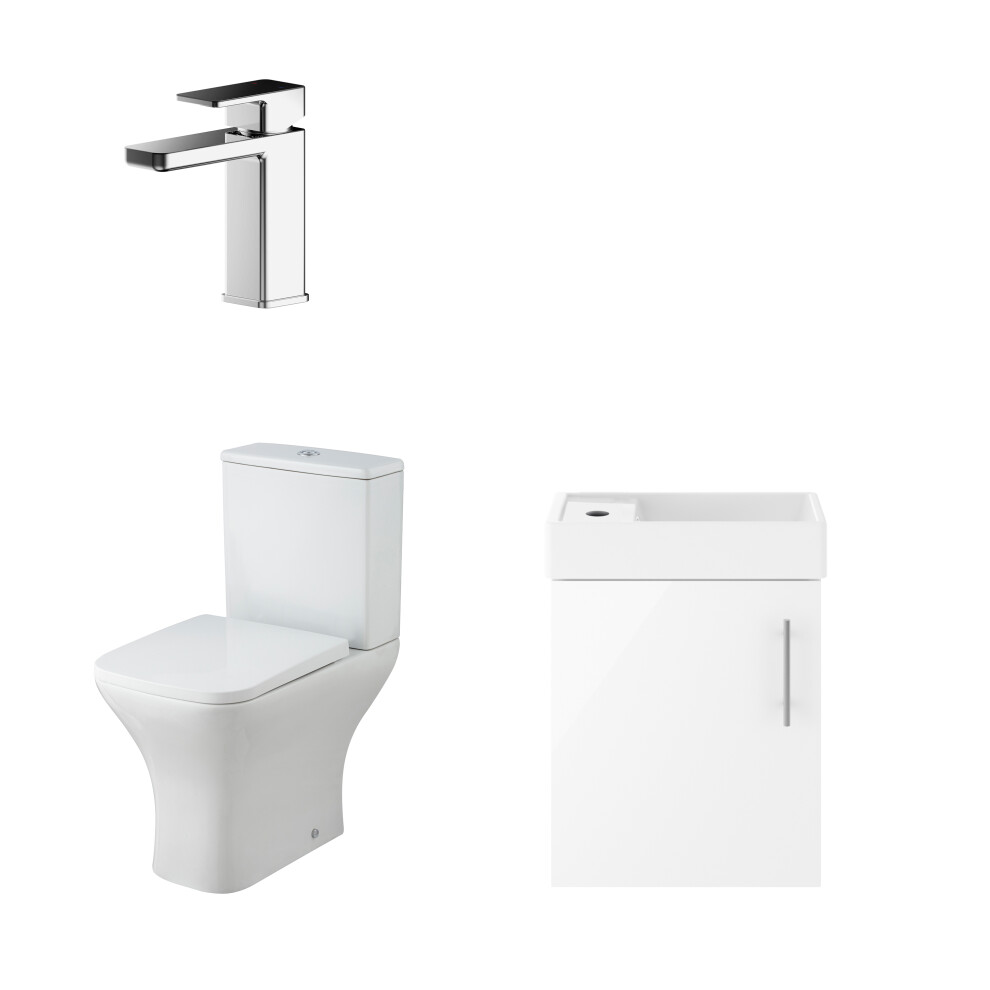 Saint Cloakroom Set - Wall Hung Vanity Basin Unit, Toilet Pan, Cistern, Seat & Mini Basin Tap - Gloss White/Chrome - Balterley