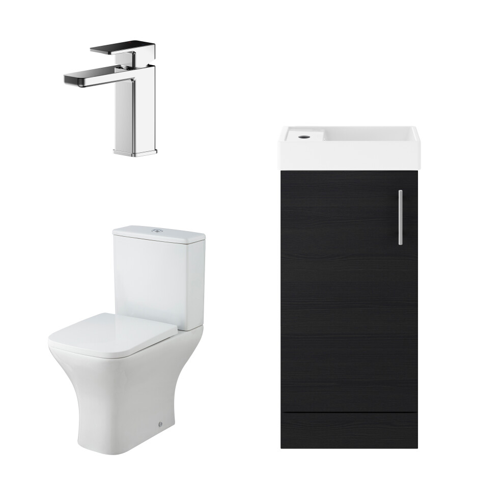 Cloakroom Floor Standing Vanity Unit Tap and Toilet Charcoal Black