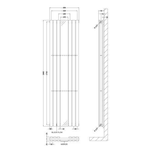 Balterley Vertical Double Panel Radiator with Mirror - 1800mm x 499mm - Anthracite 1