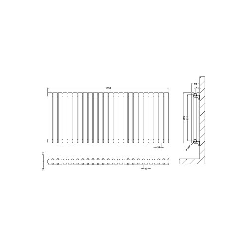 Balterley Square Horizontal Double Panel Radiator - 600mm x 1398mm - 4968 BTU - Anthracite 1