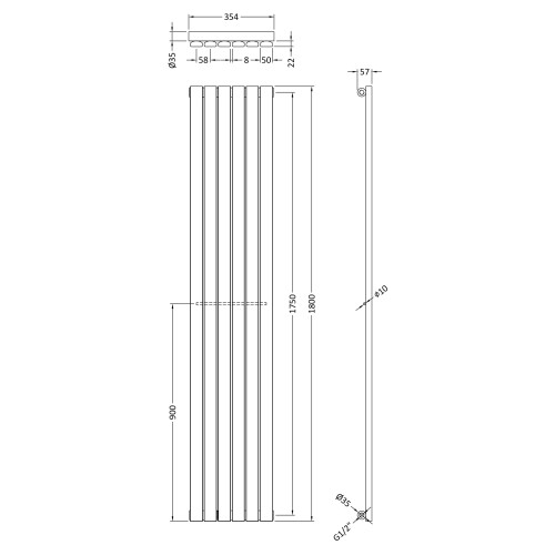 Balterley Square Vertical Single Panel Radiator - 1800mm x 354mm - 2307 BTU - Anthracite 1