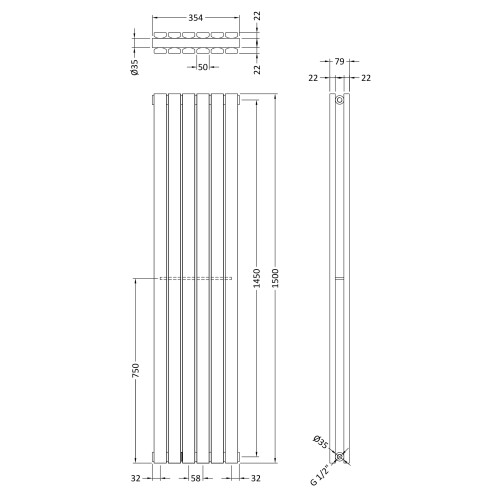 Balterley Square Vertical Double Panel Radiator - 1500mm x 354mm - 3105 BTU - Anthracite 1