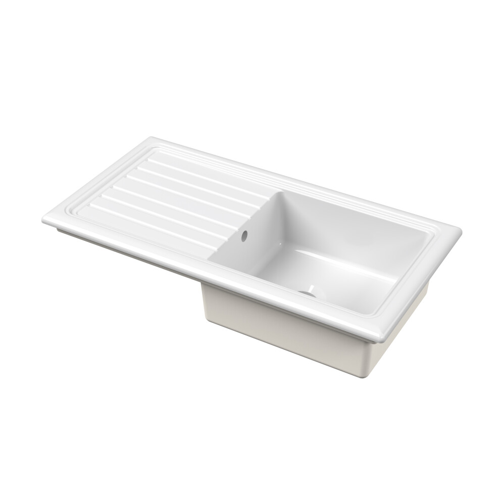 101cm Inset Counter Top Single Bowl Fireclay Ceramic Kitchen Sink in White