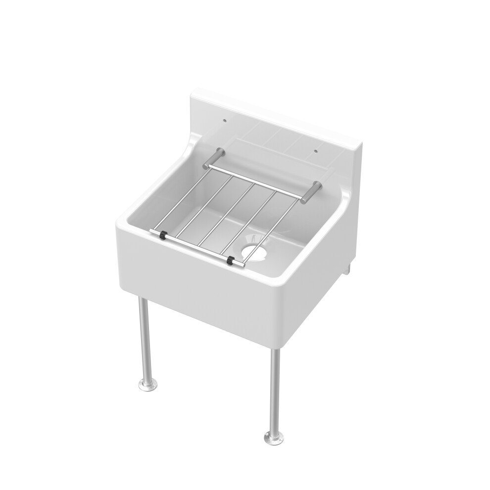 Single Bowl Fireclay Cleaner Sink with Grill & Legs, 455mm x 362mm x 396mm - White/Chrome - Balterley